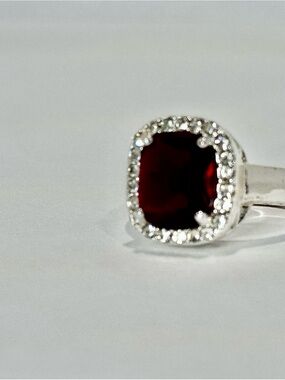 Sterling Silver Red Garnet Halo Cocktail Ring